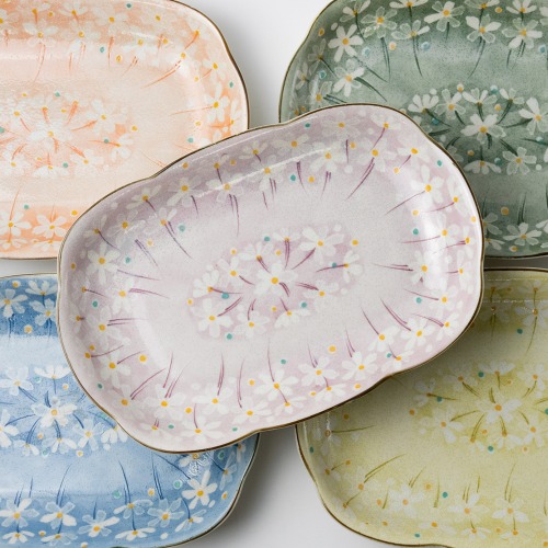 [5p] Five-colored plum blossom oval plate