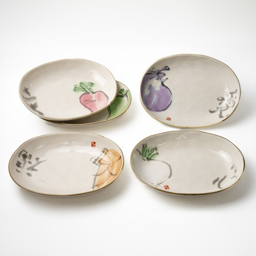 [5p] Vegetable-patterned Oval Plate